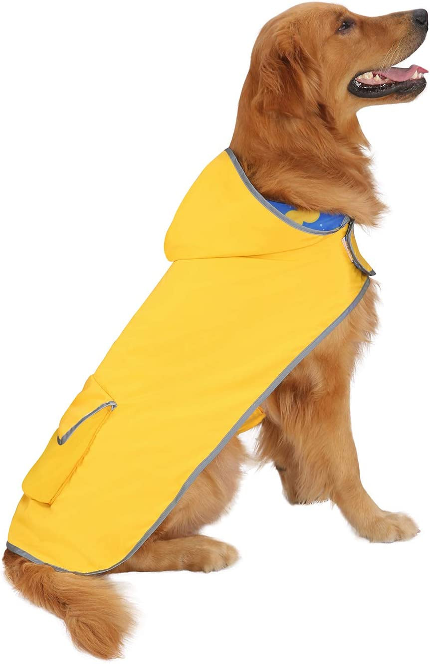 Reversible Hooded Dog Raincoat Slicker Poncho for Small Medium Large Dogs - Ducks Yellow - L - Polyester