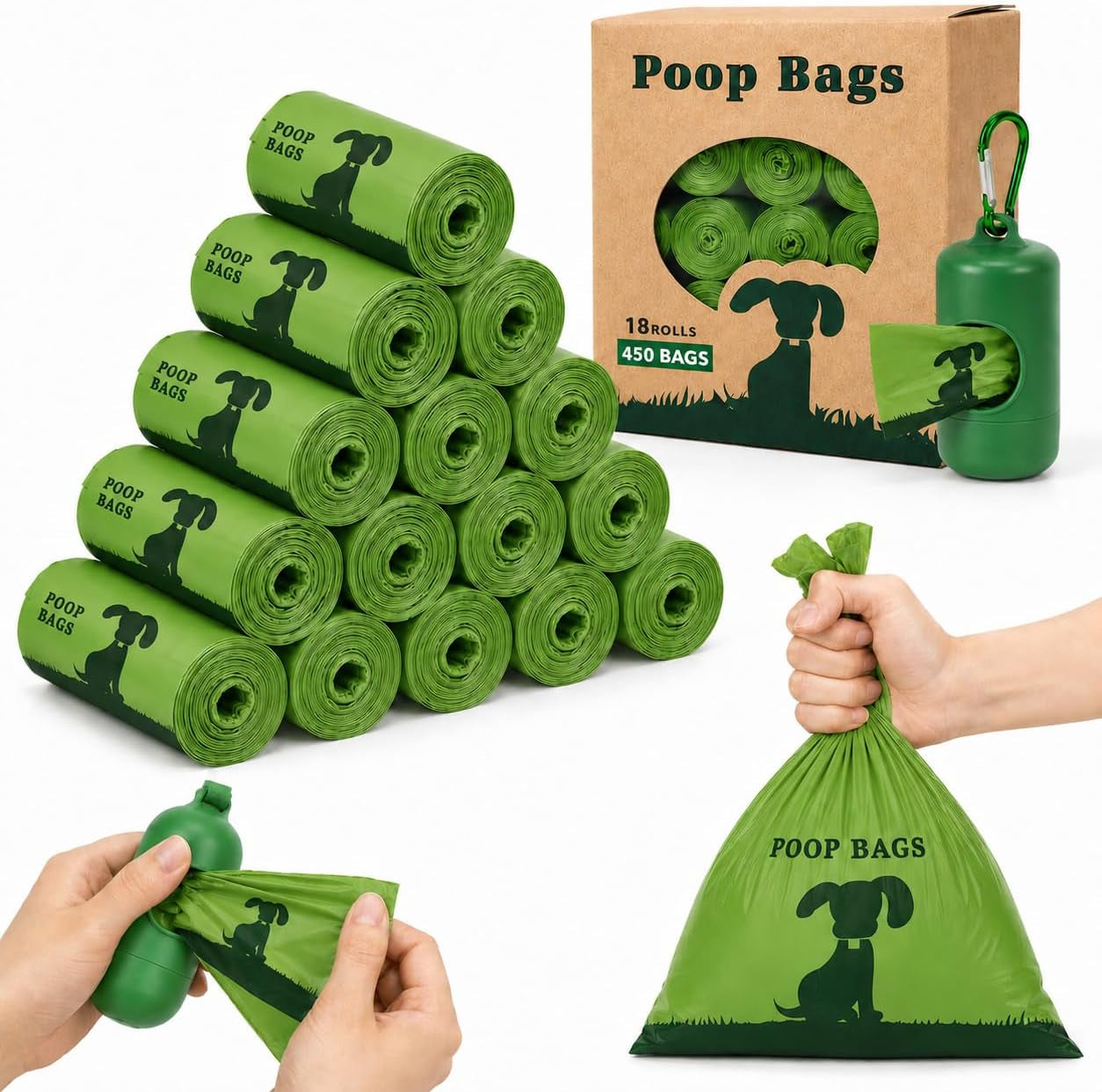 Extra Thick Scented Dog Poop Bags with Dispenser - 450 Count Leakproof Rolls for Easy Cleanup - Perfect for All Dog Sizes!