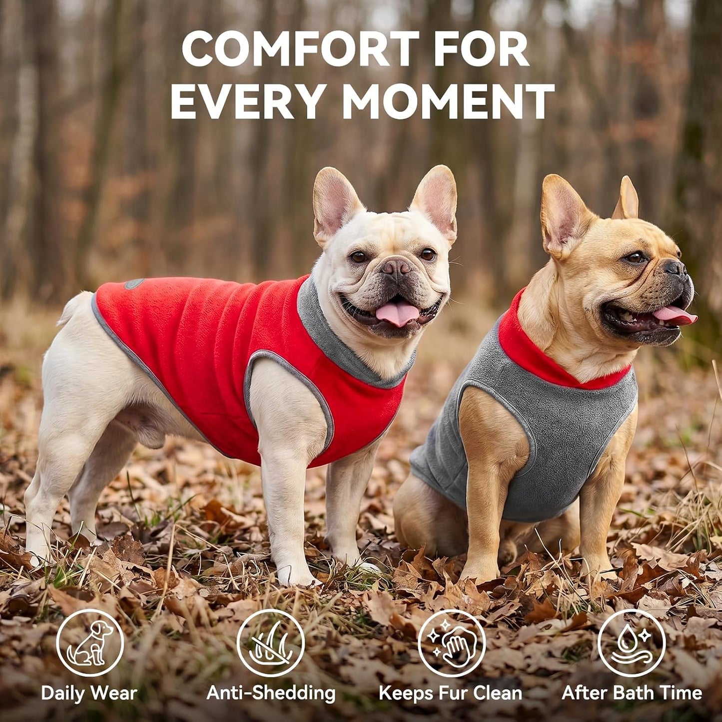 Cozy & Reflective 2 Pack Fleece Dog Sweater Vests - XL, 4-Way Stretch, Lightweight & Easy to Wear