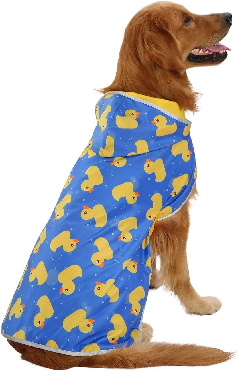 Reversible Hooded Dog Raincoat Slicker Poncho for Small Medium Large Dogs - Ducks Yellow - L - Polyester