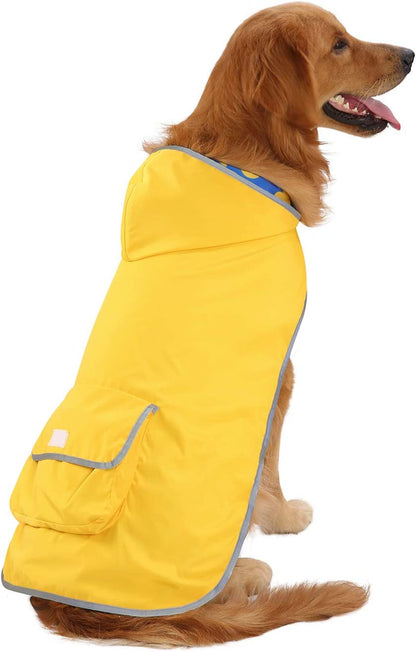 Reversible Hooded Dog Raincoat Slicker Poncho for Small Medium Large Dogs - Ducks Yellow - L - Polyester