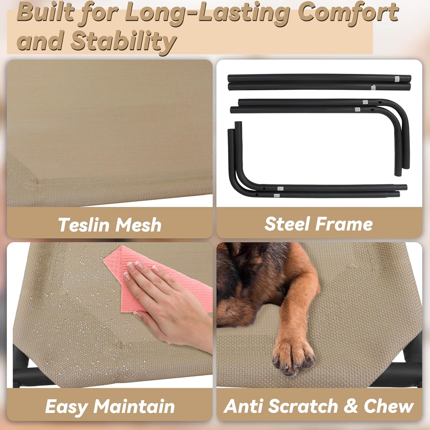 Elevated Dog Bed for Large Dogs | Raised Dog Bed with Breathable Mesh, Non Slip, Easy to Clean, 50.5 Inches, Brown