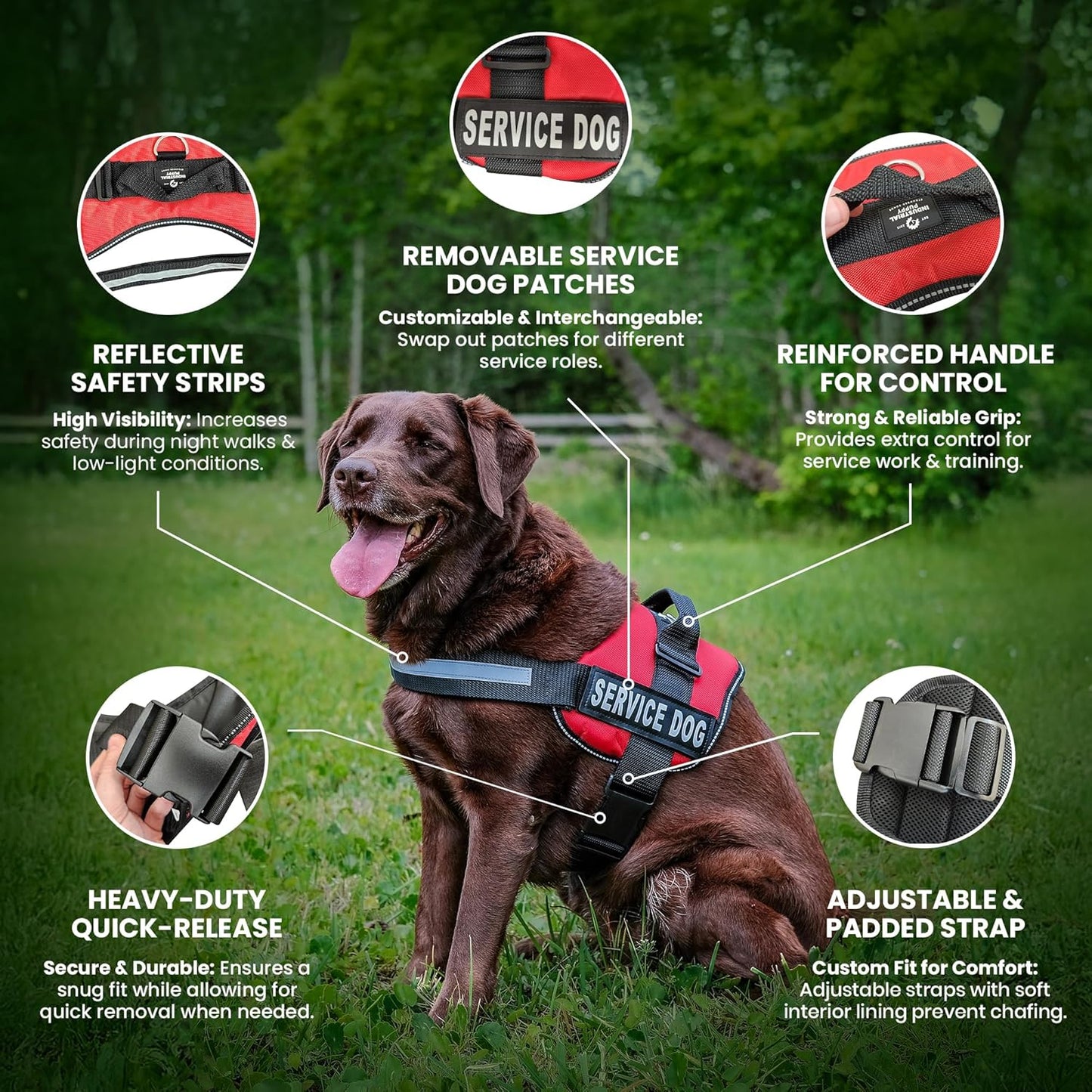Premium Pink Emotional Support Dog Vest Harness - Large (27-33 In) | Durable, Adjustable, Reflective Straps, Removable Patches, Handle & Leash Attachment for Travel & Daily Use
