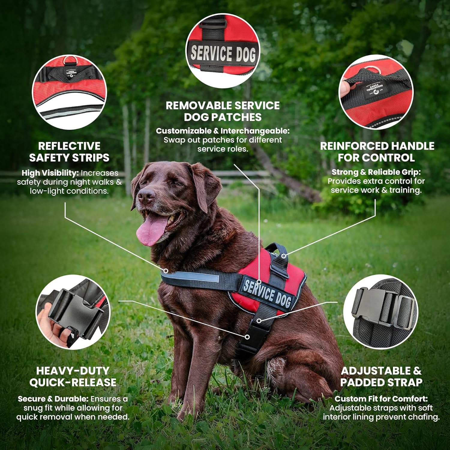 Premium Pink Emotional Support Dog Vest Harness - Large (27-33 In) | Durable, Adjustable, Reflective Straps, Removable Patches, Handle & Leash Attachment for Travel & Daily Use