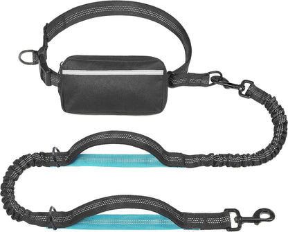 Hands Free Dog Leash with Zipper Pouch, Medium, 8-25 Lbs, Black | Waist Leash, Dual Padded Handles, Shock-Absorbing Bungee, Adjustable Waist Belt, Walking and Running