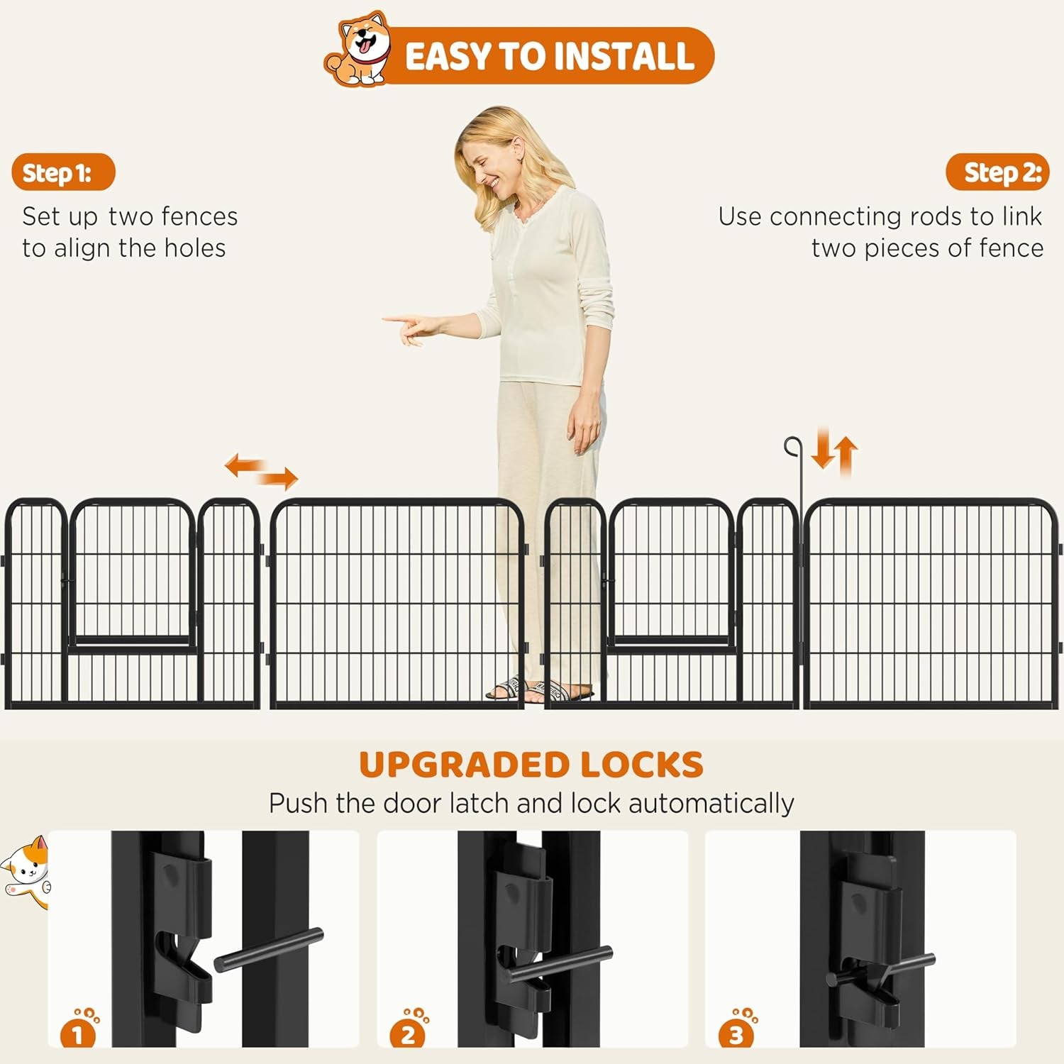Yaheetech 24" Extra Wide 6-Panel Dog Playpen with Secure Gate - Heavy Duty Metal, Tool-Free Assembly, Portable for Indoor & Outdoor Use, Perfect for Small & Medium Pets
