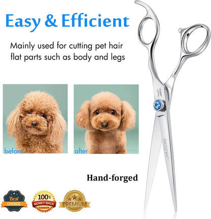 Premium 7" Dog Grooming Scissors - Ergonomic Pet Trimming Shears with Jewelled Screw, Sharp & Comfortable for Perfect Grooming!