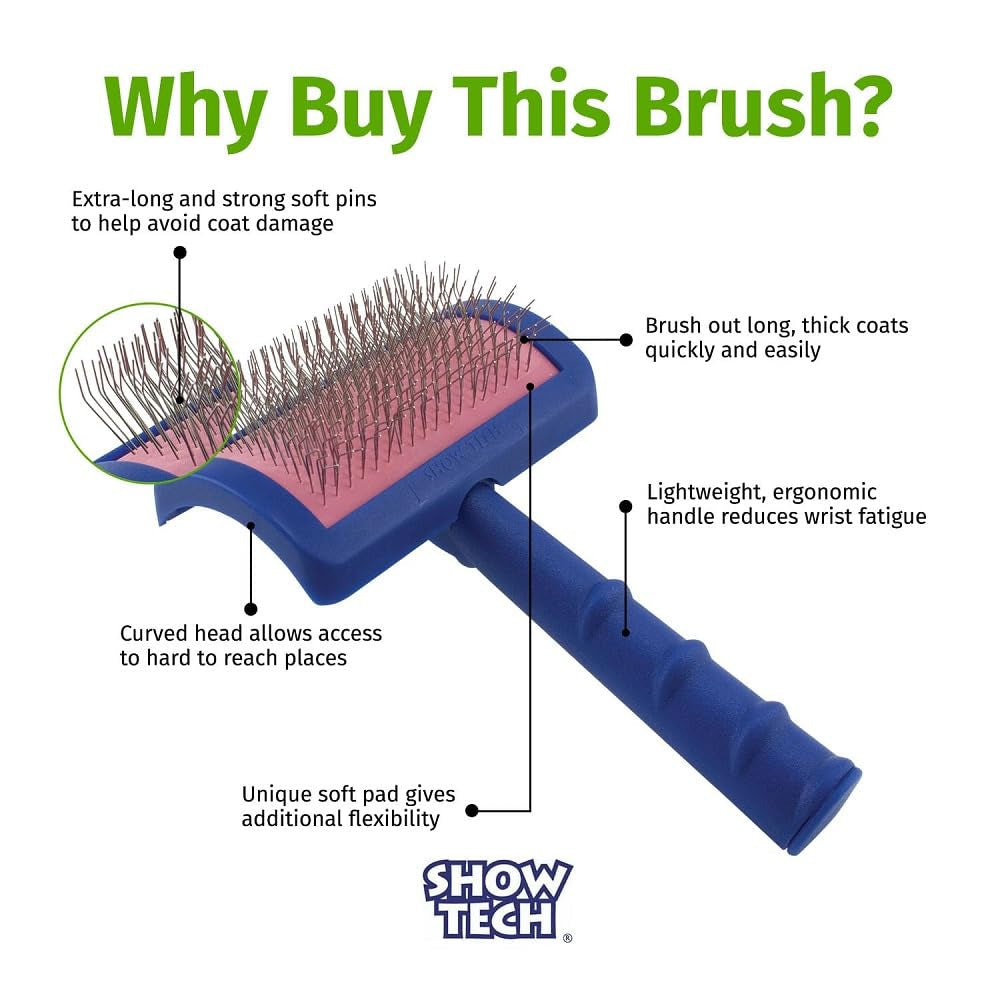 Tuffer than Tangles Dog Grooming Slicker Brush - Perfect for Doodles, Medium Size with Angled Pins for Dematting & Undercoat Removal, Comfort Grip Handle