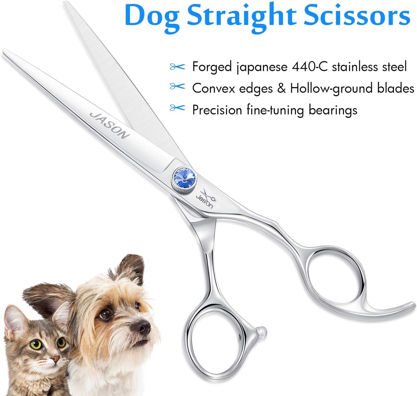 Premium 7" Dog Grooming Scissors - Ergonomic Pet Trimming Shears with Jewelled Screw, Sharp & Comfortable for Perfect Grooming!