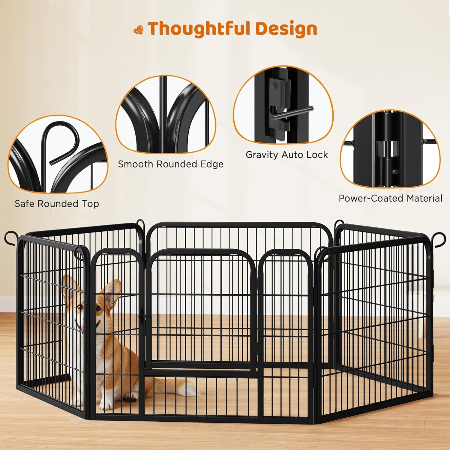 Yaheetech 24" Extra Wide 6-Panel Dog Playpen with Secure Gate - Heavy Duty Metal, Tool-Free Assembly, Portable for Indoor & Outdoor Use, Perfect for Small & Medium Pets