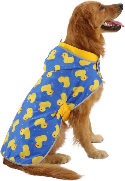 Reversible Hooded Dog Raincoat Slicker Poncho for Small Medium Large Dogs - Ducks Yellow - L - Polyester