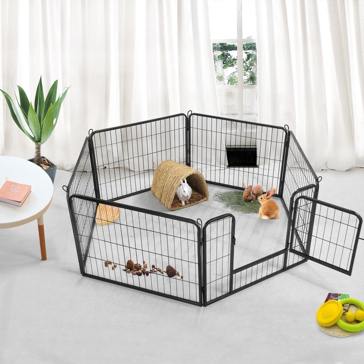 Yaheetech 24" Extra Wide 6-Panel Dog Playpen with Secure Gate - Heavy Duty Metal, Tool-Free Assembly, Portable for Indoor & Outdoor Use, Perfect for Small & Medium Pets