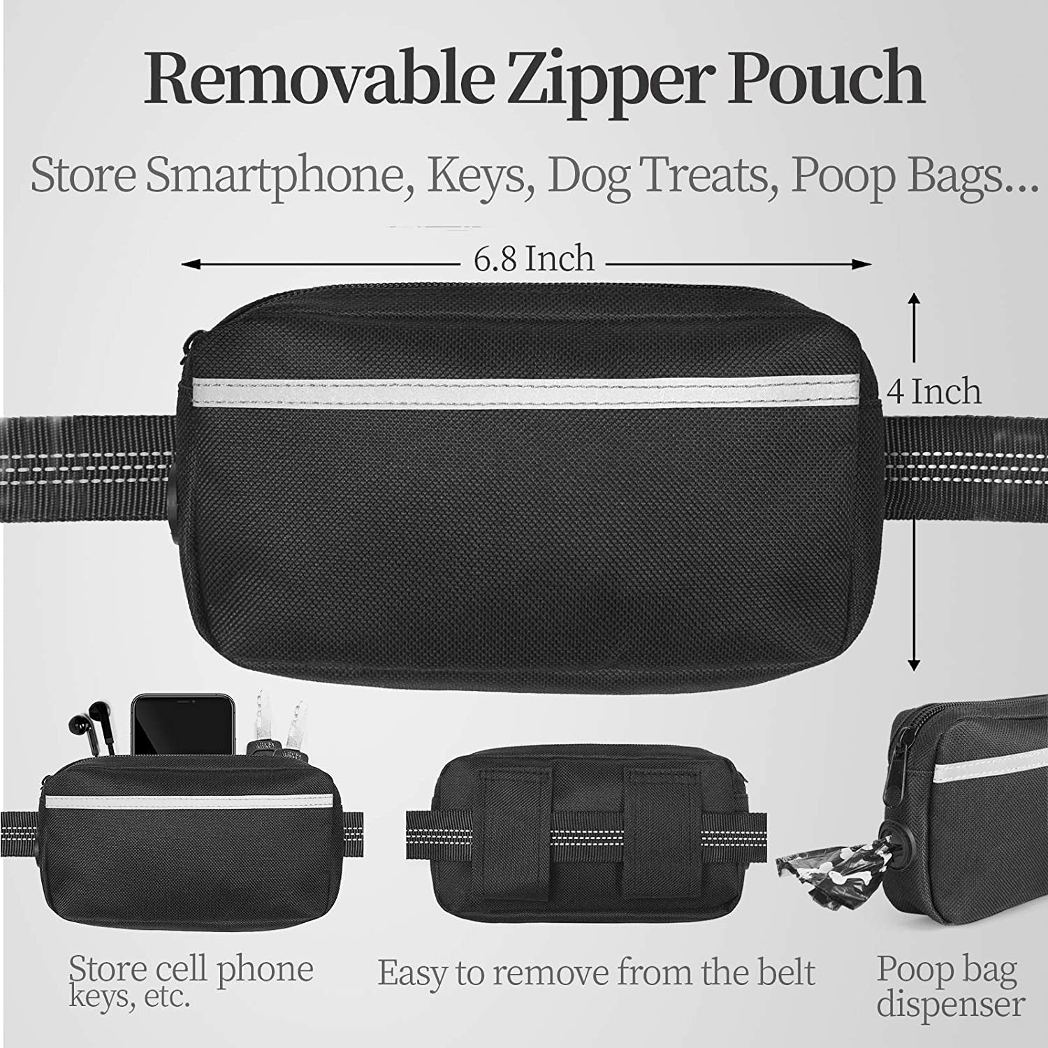 Hands Free Dog Leash with Zipper Pouch, Medium, 8-25 Lbs, Black | Waist Leash, Dual Padded Handles, Shock-Absorbing Bungee, Adjustable Waist Belt, Walking and Running