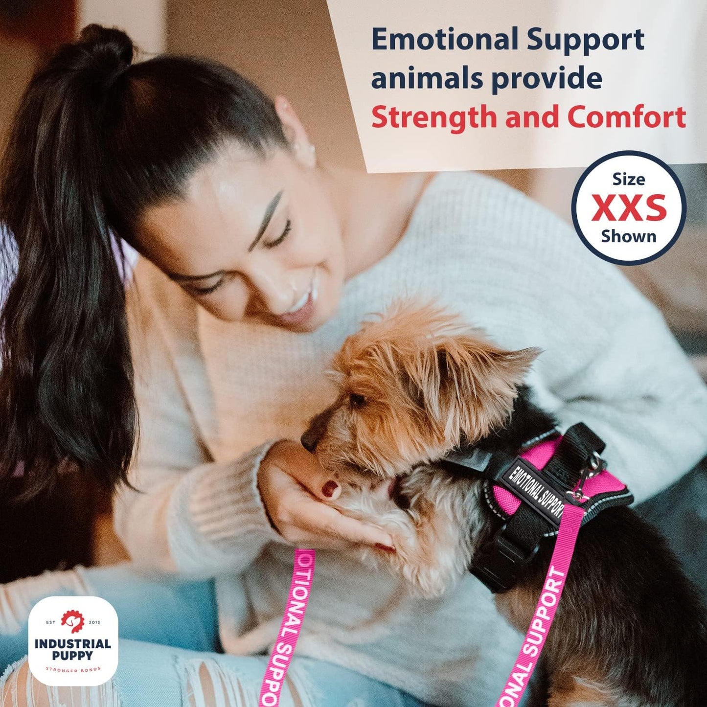 Premium Pink Emotional Support Dog Vest Harness - Large (27-33 In) | Durable, Adjustable, Reflective Straps, Removable Patches, Handle & Leash Attachment for Travel & Daily Use