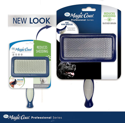 Magic Coat Professional Series Grooming Brush for Dogs & Cats, Reduces Shedding, Stimulates Coat'S Natural Oils, Ergonomic Design, Ideal for Medium, Long, Curly, and Wiry Coats | Reduces Shedding, Fine Wire Bristle Dog Brush, Captures Loose Hair & Increases Shine, Medium, Long, Curly, and Wiry Coats