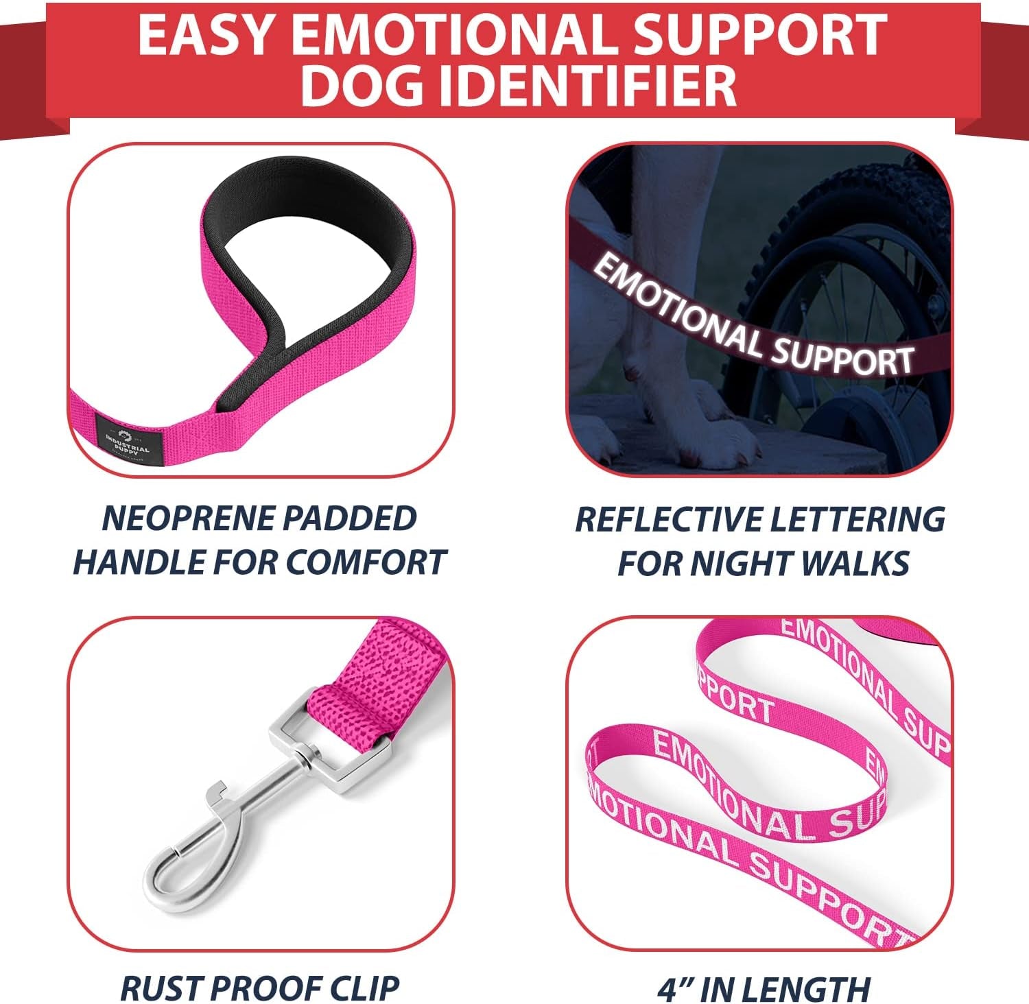 Premium Pink Emotional Support Dog Vest Harness - Large (27-33 In) | Durable, Adjustable, Reflective Straps, Removable Patches, Handle & Leash Attachment for Travel & Daily Use