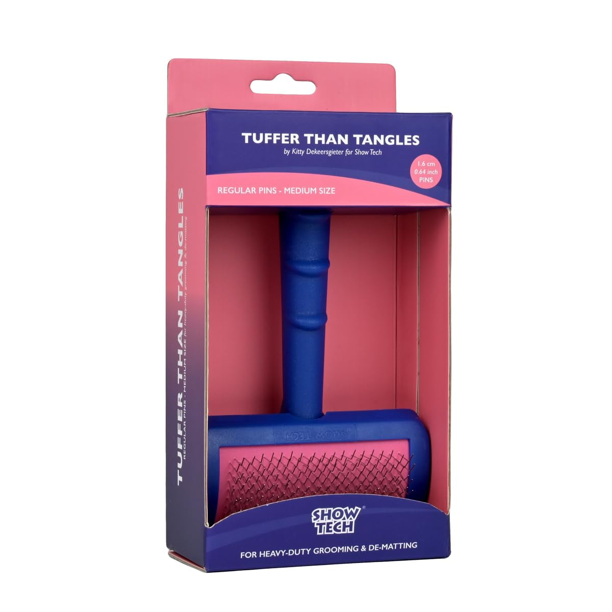 Tuffer than Tangles Dog Grooming Slicker Brush - Perfect for Doodles, Medium Size with Angled Pins for Dematting & Undercoat Removal, Comfort Grip Handle