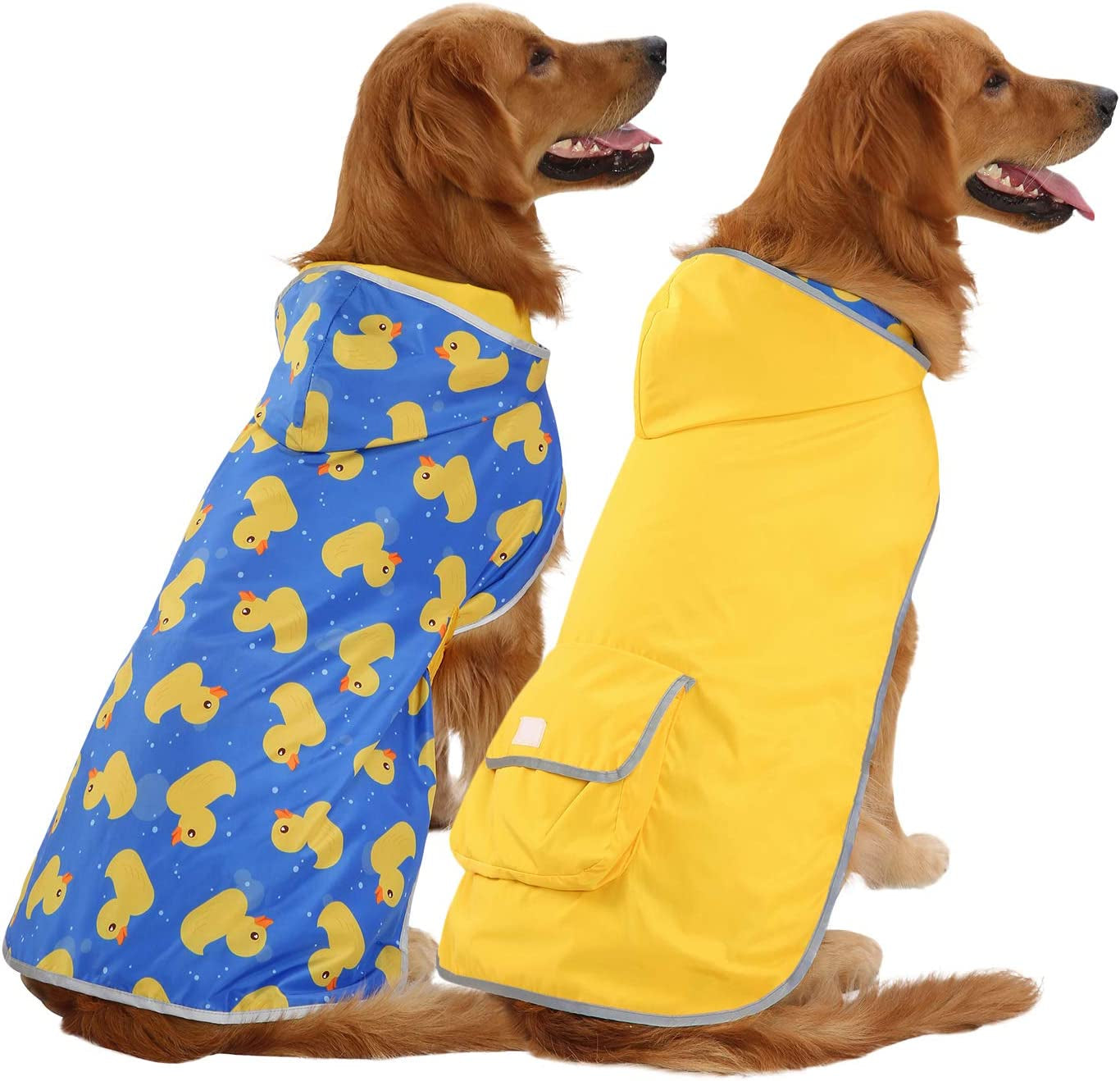 Reversible Hooded Dog Raincoat Slicker Poncho for Small Medium Large Dogs - Ducks Yellow - L - Polyester