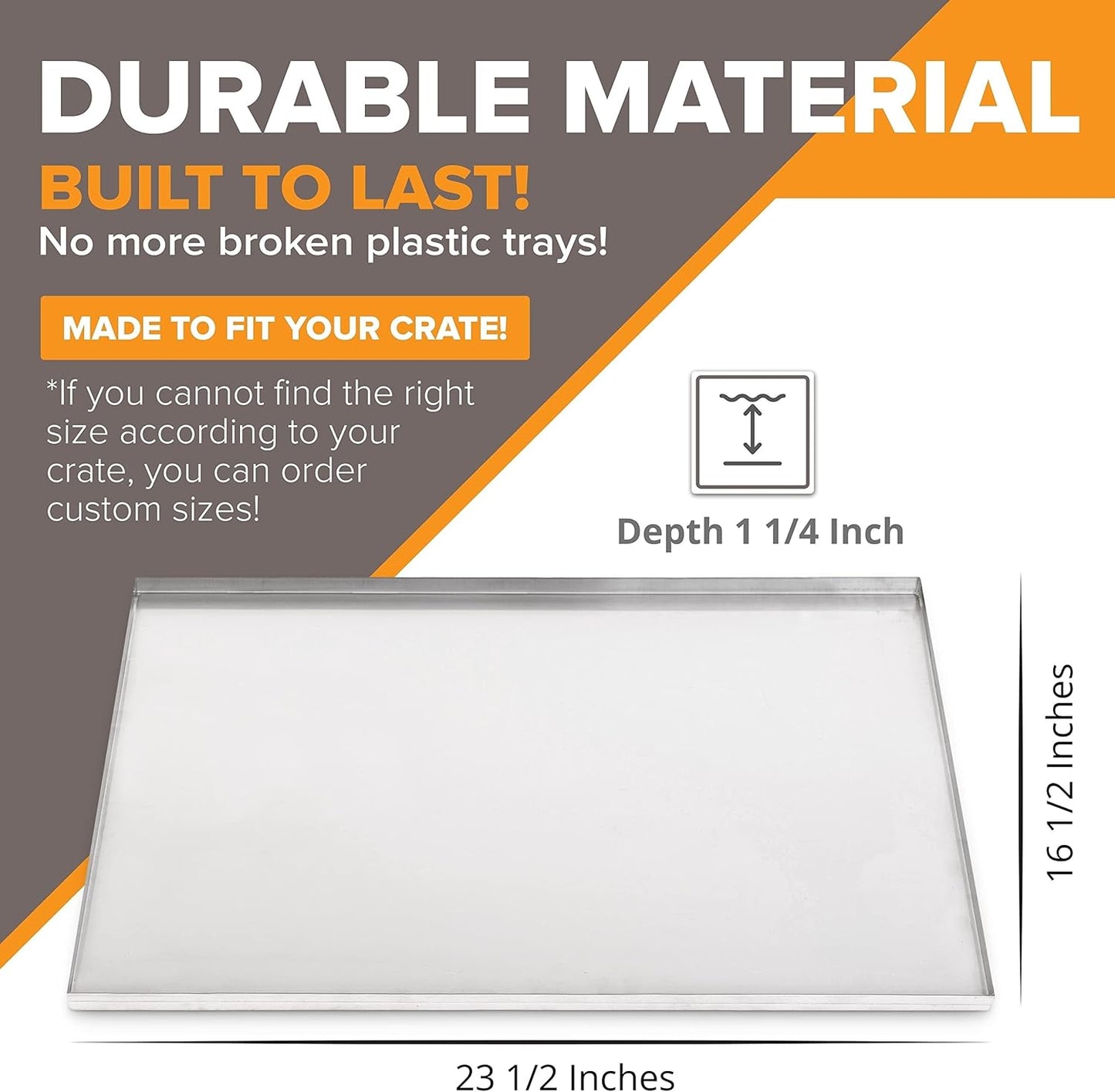 Metal Dog Crate & Kennel Replacement Tray/Pan, Galvanized, 24X16 in | Chew-Proof, Crack-Proof, Rust-Resistant. Fits Most Standard 24 in Crates.
