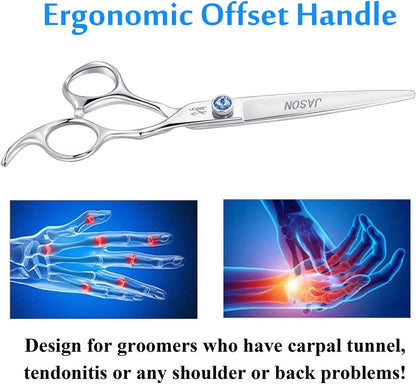 Premium 7" Dog Grooming Scissors - Ergonomic Pet Trimming Shears with Jewelled Screw, Sharp & Comfortable for Perfect Grooming!