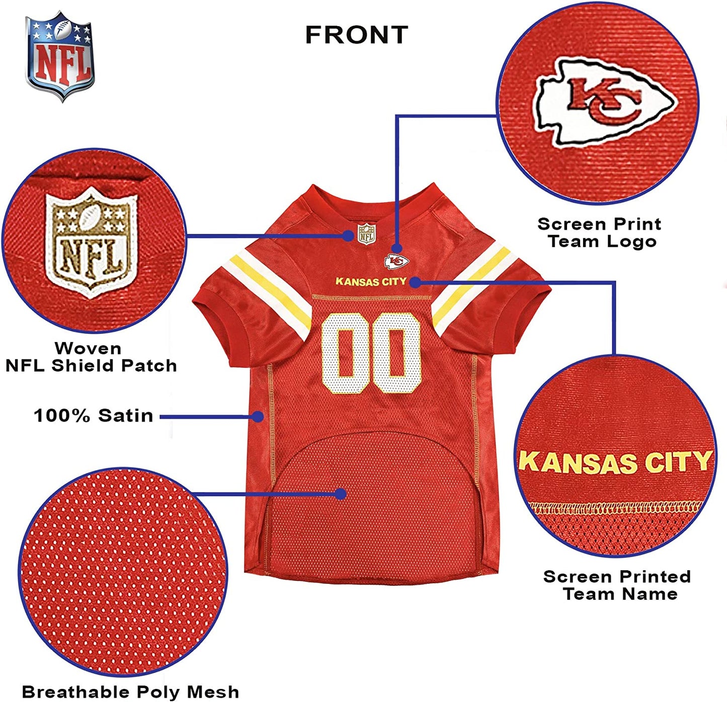 NFL AFC West Mesh Jersey for Dogs, Medium, Kansas City Chiefs