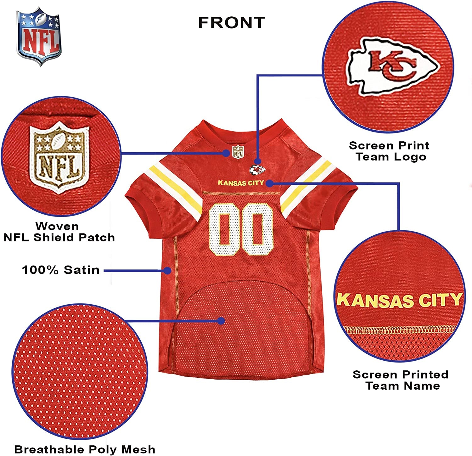 NFL AFC West Mesh Jersey for Dogs, Medium, Kansas City Chiefs